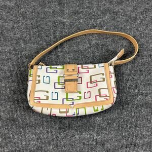 Vintage Guess Shoulder Bag White Multicolor G Monogram Baguette Purse 90s Y2K